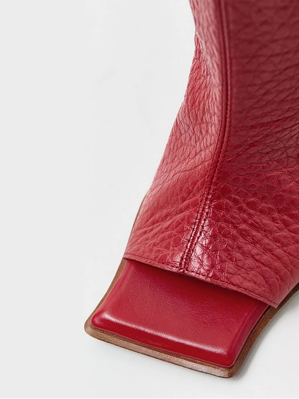 New! Miista Salima Red leather Peep-Toe Sculptural Heel Knee Boots - Picture 6 of 7